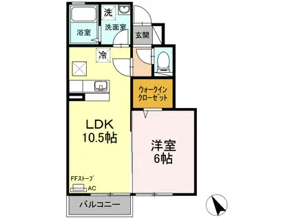 スクエアパーク諏訪C(1LDK/1階)の間取り写真