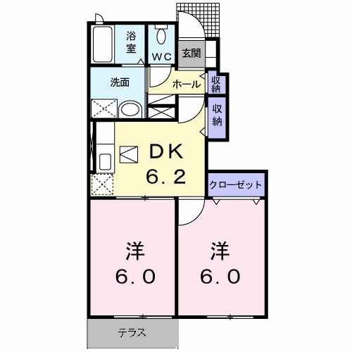グレイスコート弐番館(2DK/1階)の間取り写真