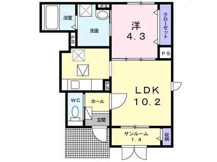 サンシャインB(1LDK/1階)の間取り写真