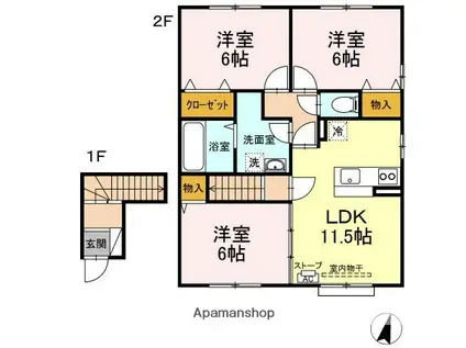 セジュール自由ヶ丘(3LDK/2階)の間取り写真