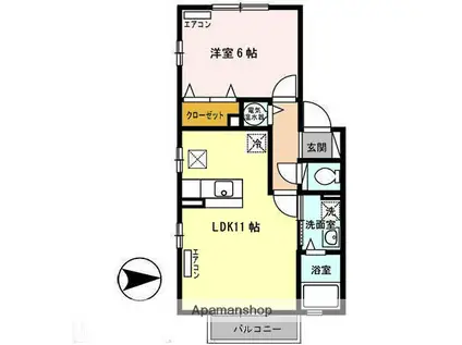 アメニティコートB(1LDK/2階)の間取り写真