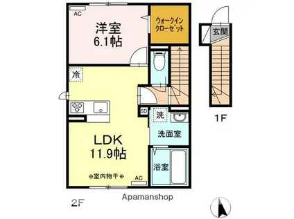 D-ROOMISHIE Ⅱ(1LDK/2階)の間取り写真