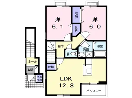 カルフールオリゾンB(2LDK/2階)の間取り写真