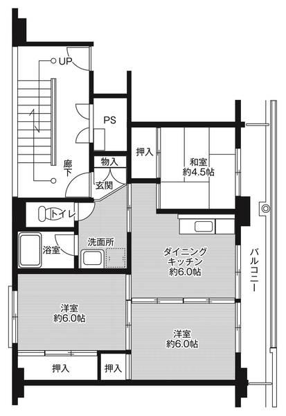 ビレッジハウス平賀2号棟(3DK/4階)の間取り写真