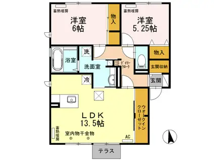 ガーデンAYASHI B(2LDK/1階)の間取り写真
