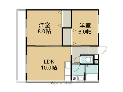 東北本線 仙北町駅 徒歩7分 3階建 築22年(2LDK/2階)の間取り写真