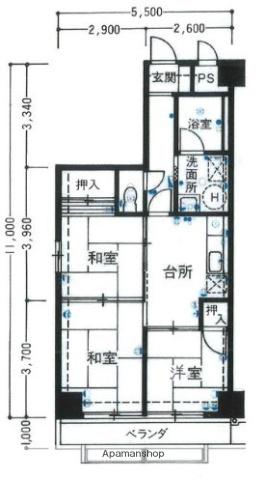 パレ中津川マンション(3DK/8階)の間取り写真