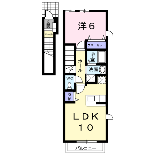 ジュネスユキα(1LDK/2階)の間取り写真