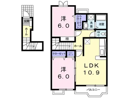 ラ・コリーナA(2LDK/2階)の間取り写真