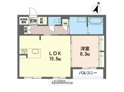 メゾンマスト名須川 B棟(1LDK/3階)の間取り写真