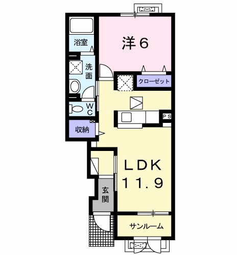 クレールAUBE・Ⅱ(1LDK/1階)の間取り写真