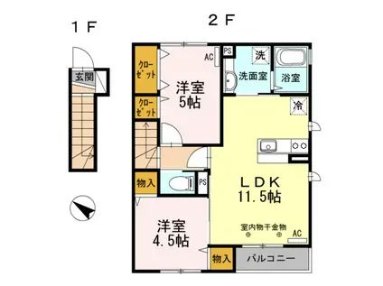 オーベル志家町(2LDK/2階)の間取り写真