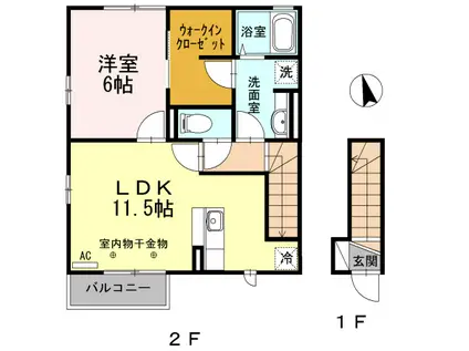 PISO長岡Ⅱ(1LDK/2階)の間取り写真