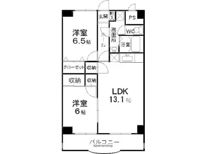 フォリストシティヒルズミナミ(2LDK/6階)の間取り写真