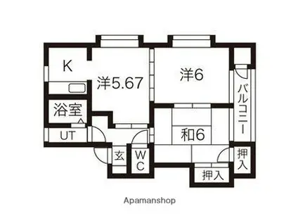 タウンハウスヨシダF6棟(3K/1階)の間取り写真