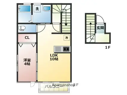 ラッキー1(1LDK/2階)の間取り写真