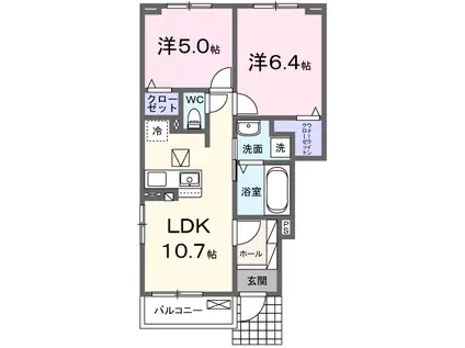 グラース(2LDK/1階)の間取り写真