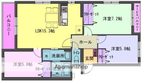 ラフィネ上野(3LDK/2階)の間取り写真