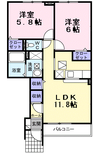 デスパシオA(2LDK/1階)の間取り写真
