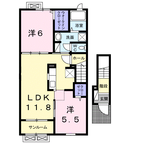 東北本線 石鳥谷駅 徒歩12分 2階建 築9年(2LDK/2階)の間取り写真
