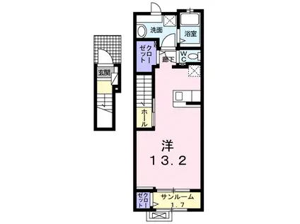 プリートⅢ(ワンルーム/2階)の間取り写真