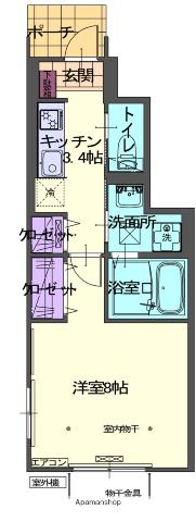 ソラールⅡ B(1K/1階)の間取り写真