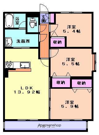 クイーンカーサー(3LDK/4階)の間取り写真