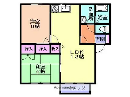 メンバーズタウン月町D(2LDK/2階)の間取り写真