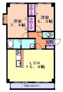 ピュア ソレイユ(2LDK/9階)の間取り写真