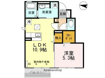 鹿野ヴィレッジ(1LDK/1階)の間取り写真