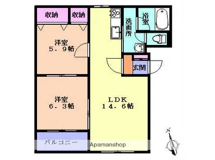 チャシK&S(2LDK/2階)の間取り写真