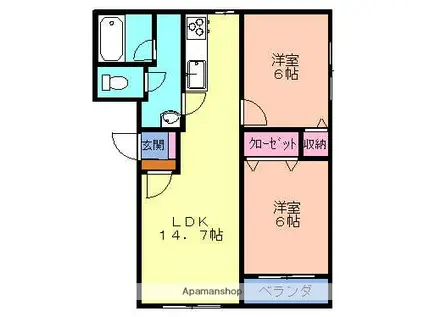 リーフリットⅡ(2LDK/2階)の間取り写真