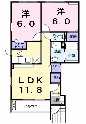 コルテス千代田D(2LDK/1階)の間取り写真