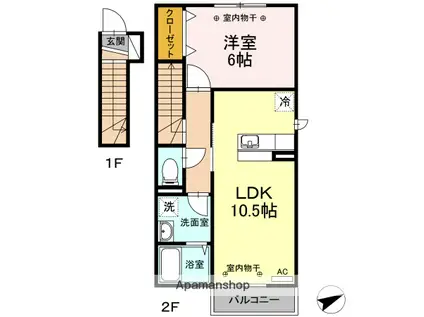 D-ROOM青葉 B(1LDK/2階)の間取り写真