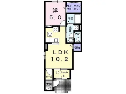 カーサM.KⅡ(1LDK/1階)の間取り写真