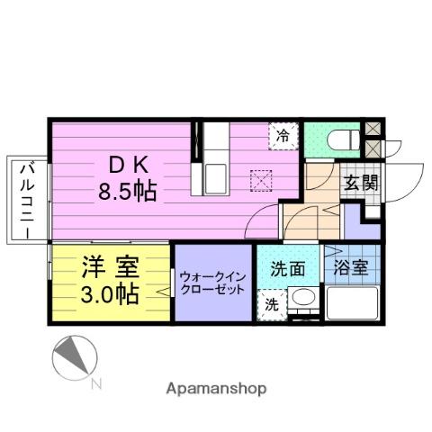ローズ・ガーデンD(1DK/1階)の間取り写真