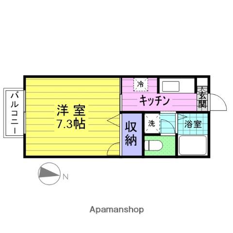 ハプナ2(1K/1階)の間取り写真