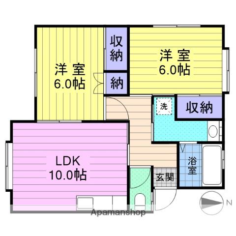 プリムローズ中野栄(2LDK/1階)の間取り写真