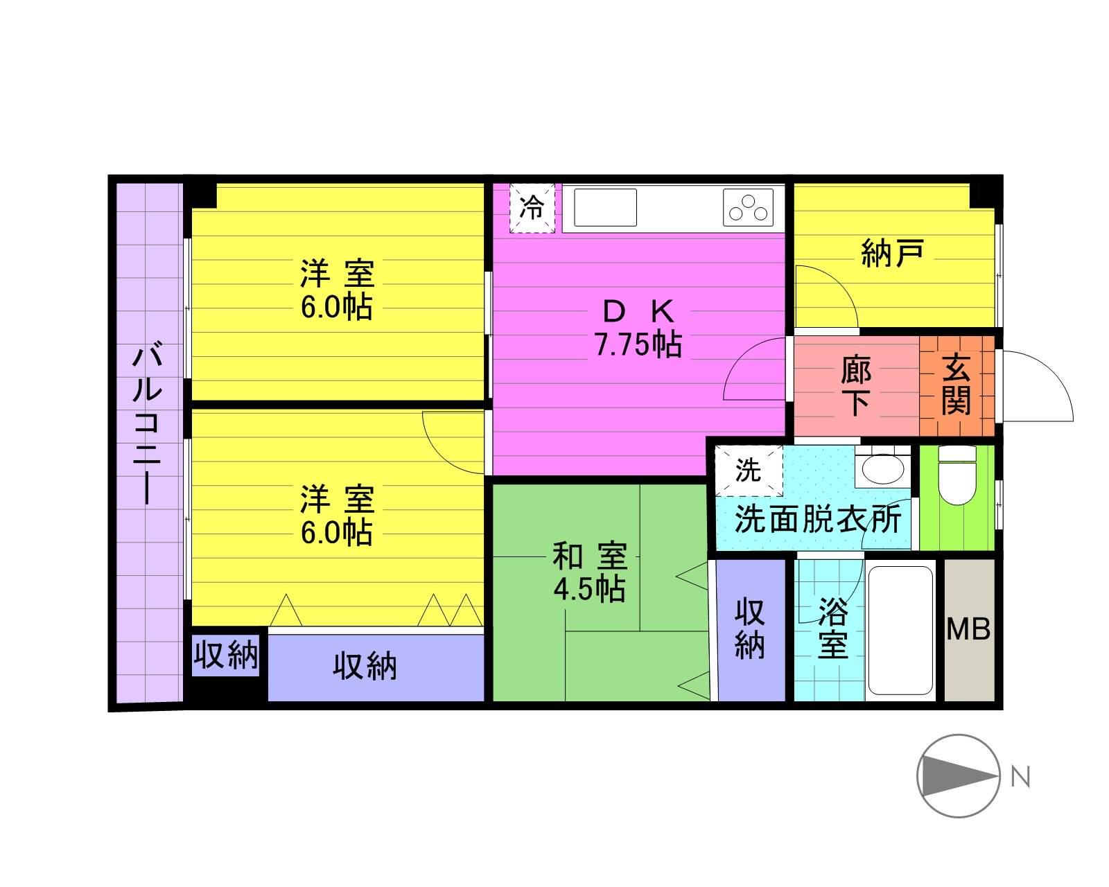 マンションさもと(3DK/4階)の間取り写真