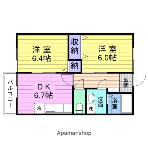 フィオーレB(2DK/2階)の間取り写真
