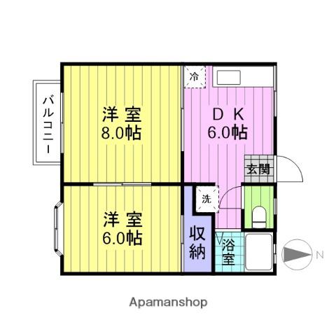 シェトワ出花A棟(2DK/1階)の間取り写真