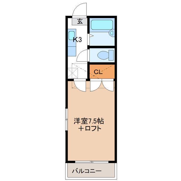 レインボーハイツⅡ(1K/1階)の間取り写真