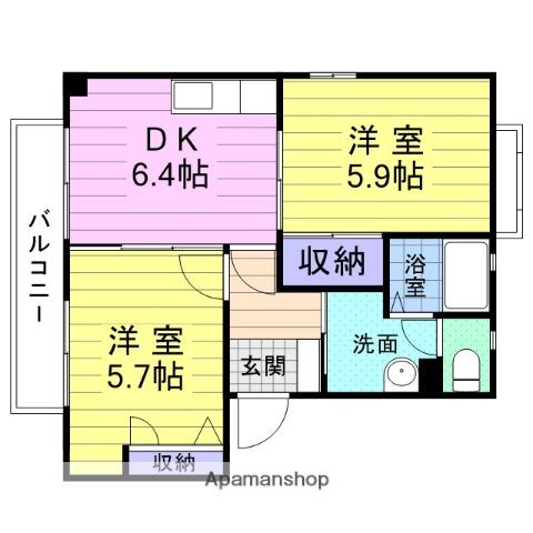 シャーメゾンKATO・Ⅰ(2DK/2階)の間取り写真