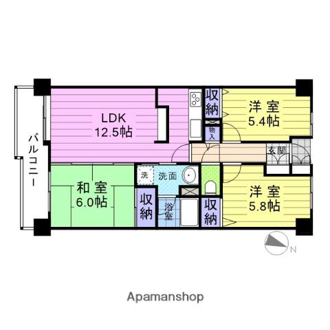 ロイヤルパレス中野栄(3LDK/3階)の間取り写真