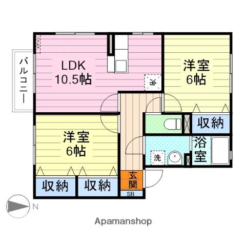 グローリオ城南B(2LDK/1階)の間取り写真