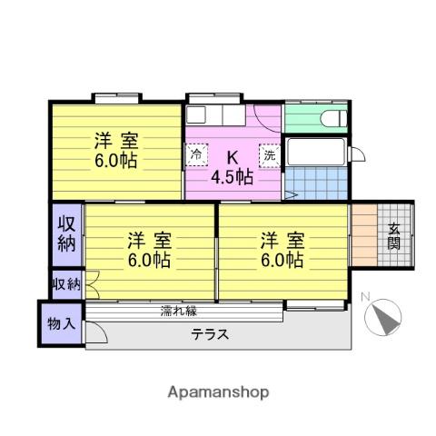 仙石線 多賀城駅 徒歩11分 1階建 築54年(3DK)の間取り写真