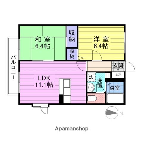ハイブリッジコートⅠ(2LDK/2階)の間取り写真