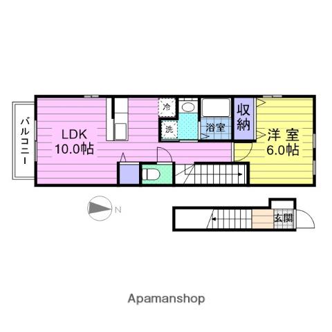 メゾン・ド・リアン(1LDK/2階)の間取り写真