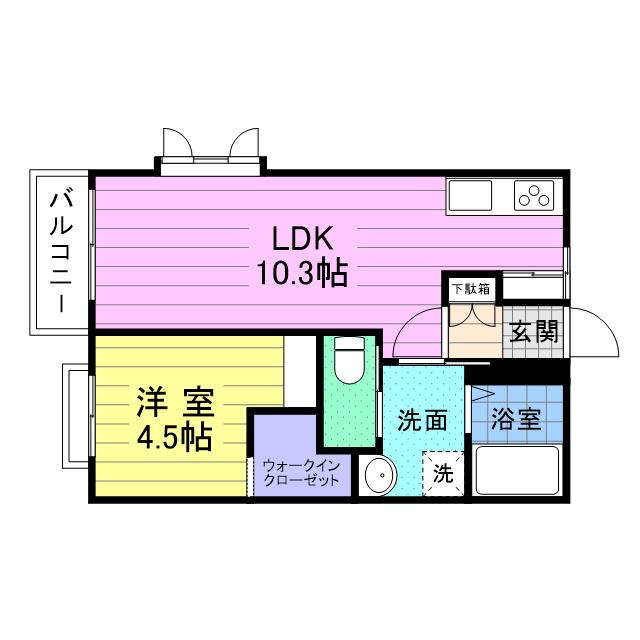 ソレイユ岩切A・B(1LDK/1階)の間取り写真
