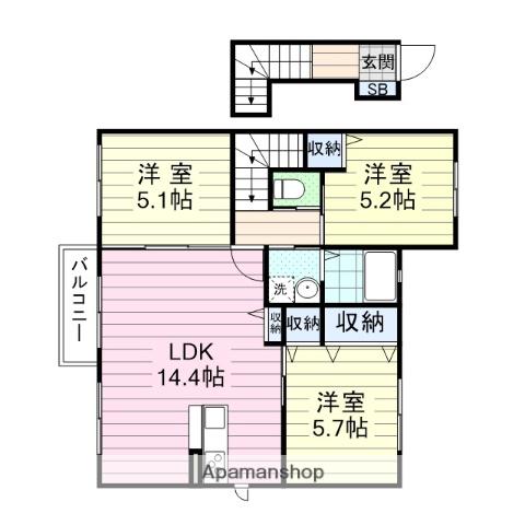 フォレストⅠ(3LDK/2階)の間取り写真